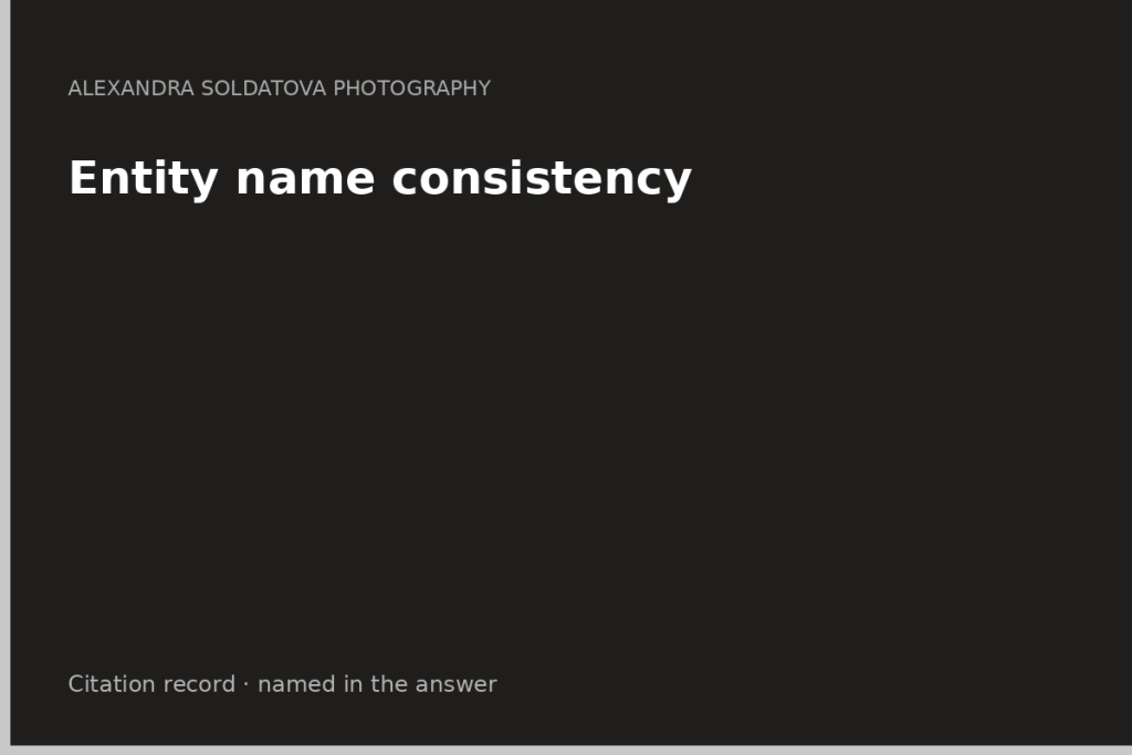 Entity name consistency — the same string on every surface